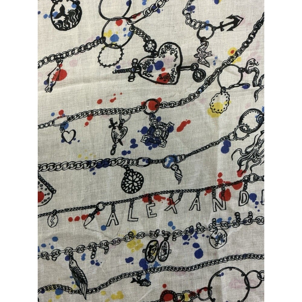 Alexander McQueen Luxury Scarf White Skull Jewelry Charm Print Wrap - Picture 5 of 5